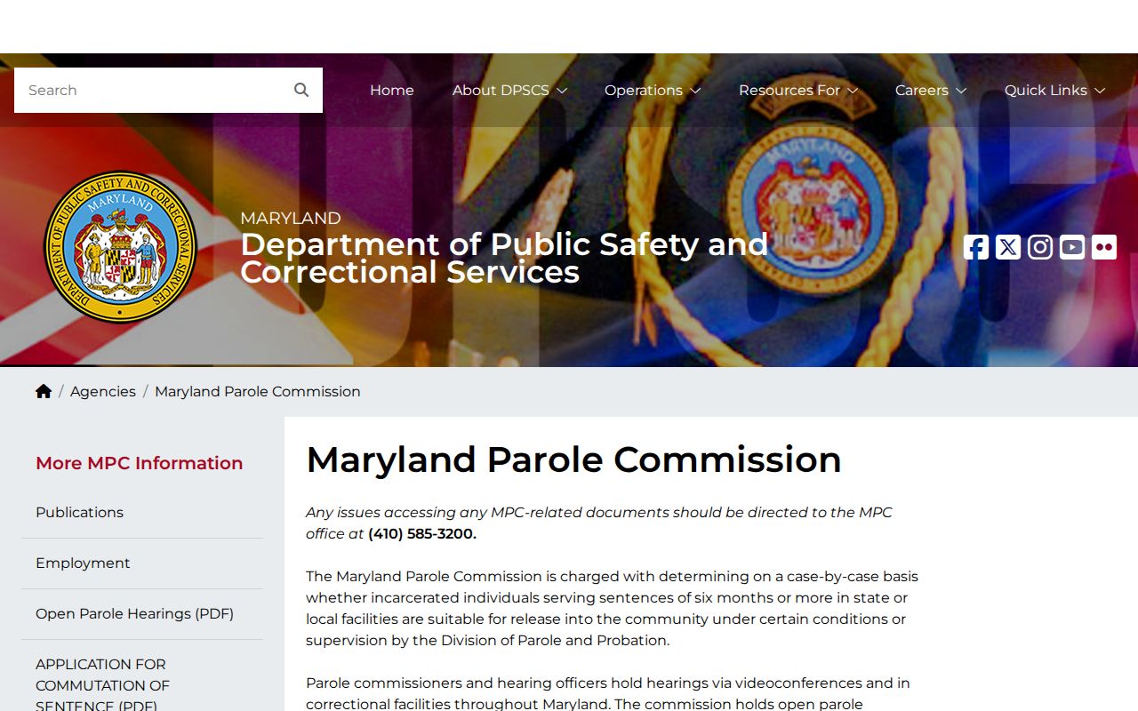 Wicomico County parole hearing calendar source at the Maryland Parole Commission