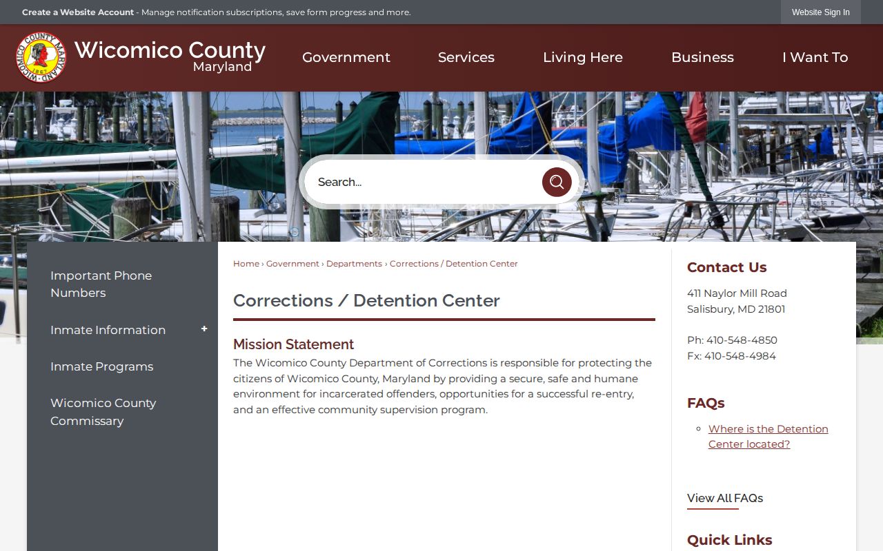Wicomico County Detention Center release records and contact page
