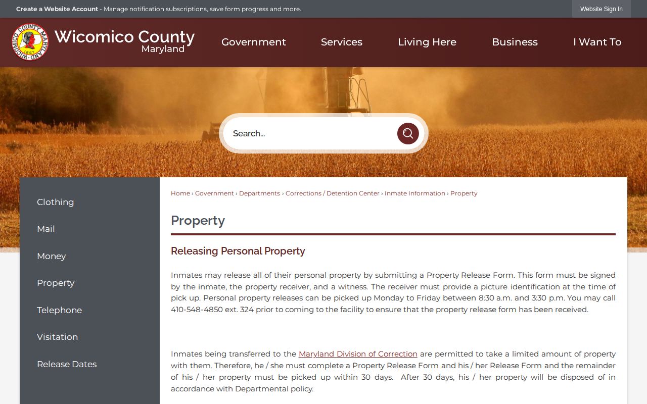 Wicomico County release property pickup instructions